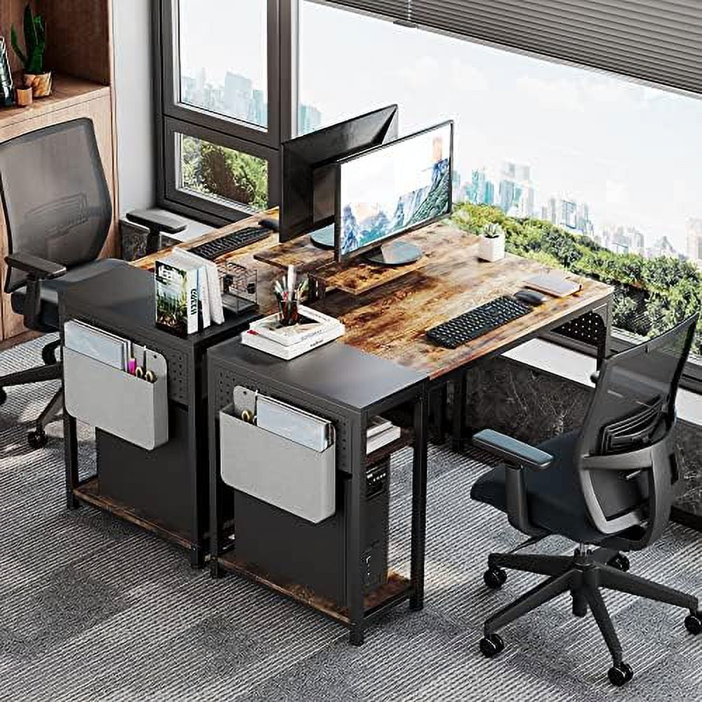 KHBIULIFE 55 Inch Home Office Computer Desk with Monitor Stand  Shelves  Study Writing Moder PC Computer Gaming Desk Large Workstation with 2 Hooks &  Bag  Reclaimed Wood/Black