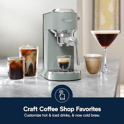 De'Longhi Dedica Duo Compact Espresso Machine - Cold Brew Coffee Maker with Milk Frother Wand- for Espresso, Hot & Iced Coffee, Cappuccinos, Lattes & Home Barista Brewing, Stainless Steel