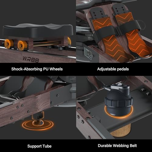 SNODE Rowing Machine for Home Use, Sturdy Rower Machine with 350lb Weight Capacity, LCD Monitor, Ergonomic Seat, Dual Rail