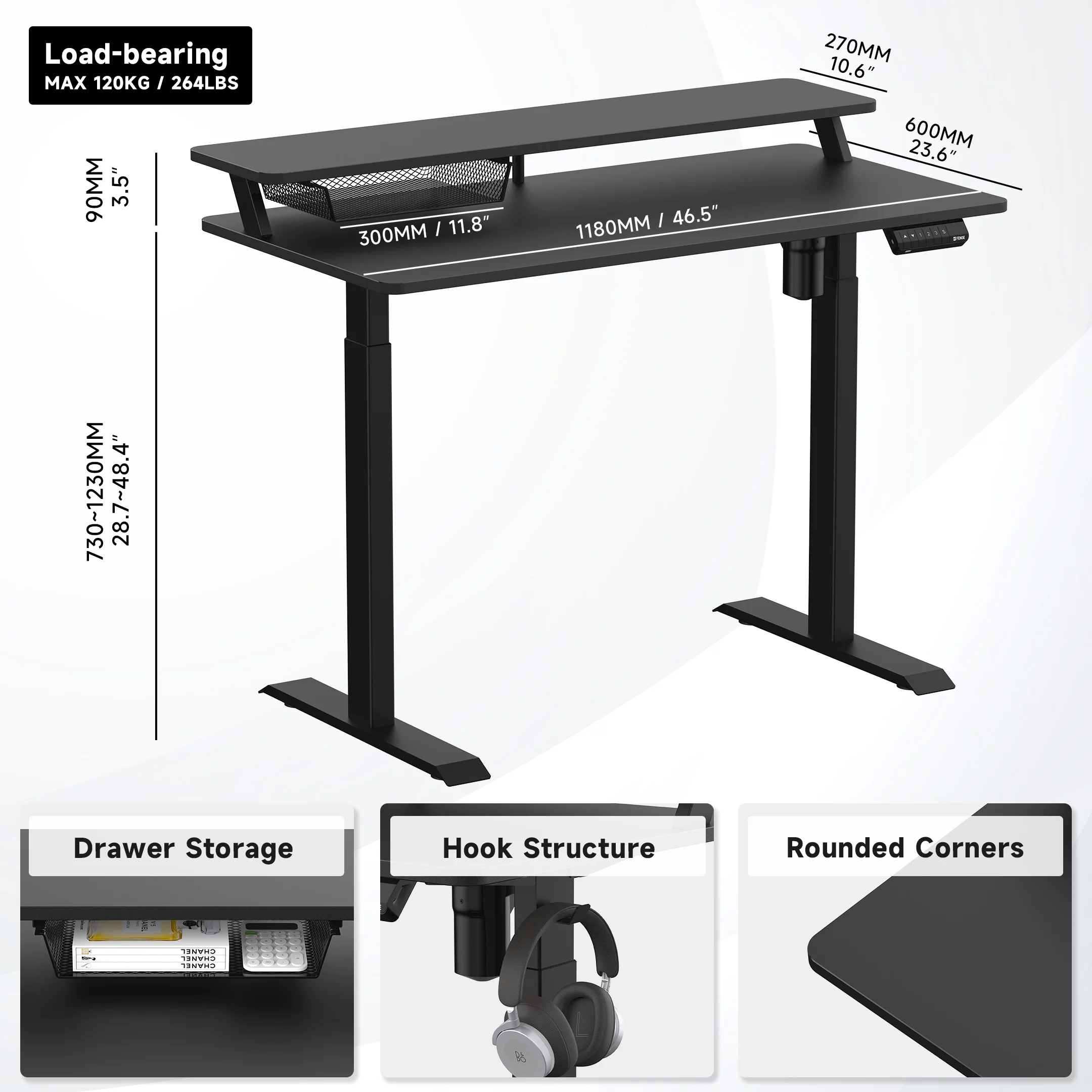 Fenge 2 Tier Electric Standing Desk Height Adjustable Stand up Desk