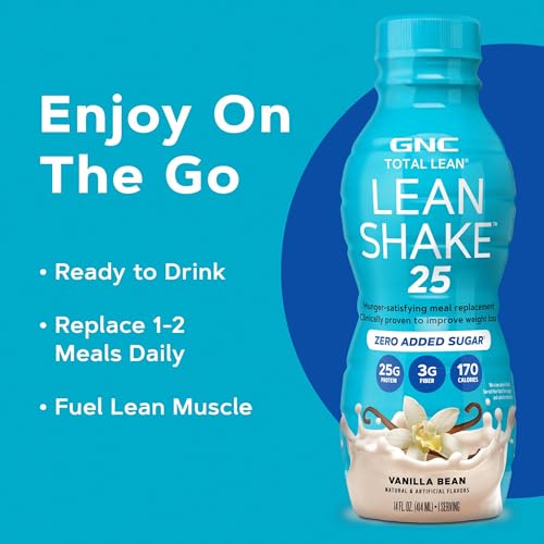 GNC Lean Shake 25 Protein Shake, Clinically Proven Weight Management, Meal Replacement, 25g Protein with Zero Added Sugar, Ready To Drink, Vanilla Bean, Pack of 12