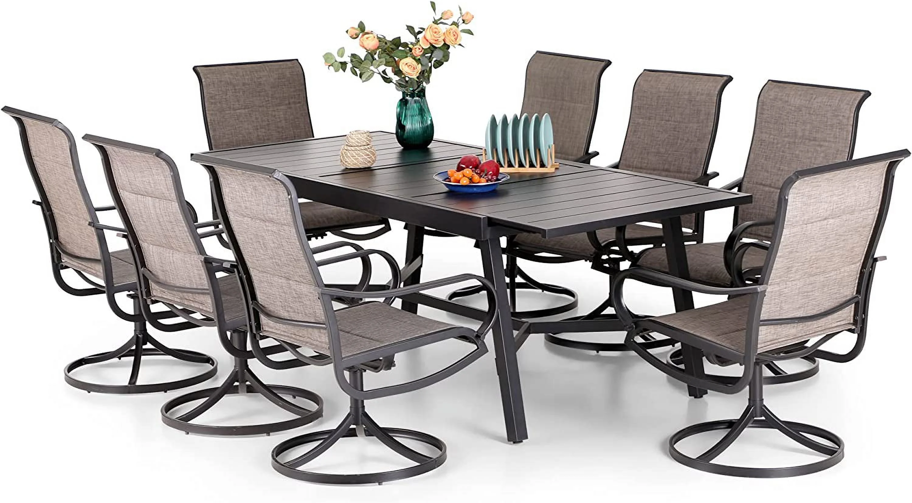 sell well VILLA Patio Furniture Set Outdoor Table and Chairs Patio Set 9 Pieces  Padded Textilene Patio Swivel Dining Chairs Patio Dining Table Set for 8  Expandable Dining Table for Lawn