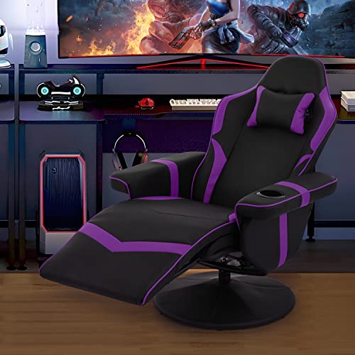MoNiBloom Video Gaming Chair Racing Style Single Living Room Sofa Recliner with Detachable Headrest, Ergonomic Comfy Home Theater Seating Game Lounge Chair w/Retractable Footrest and Cup Holder, Grey