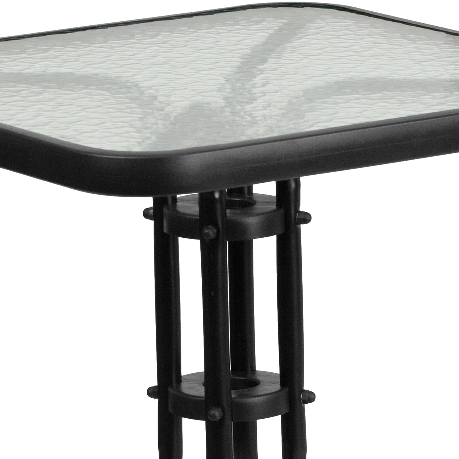Flash Furniture 23.5'' Square Glass Metal Table with 2 Black Metal Aluminum Slat Stack Chairs