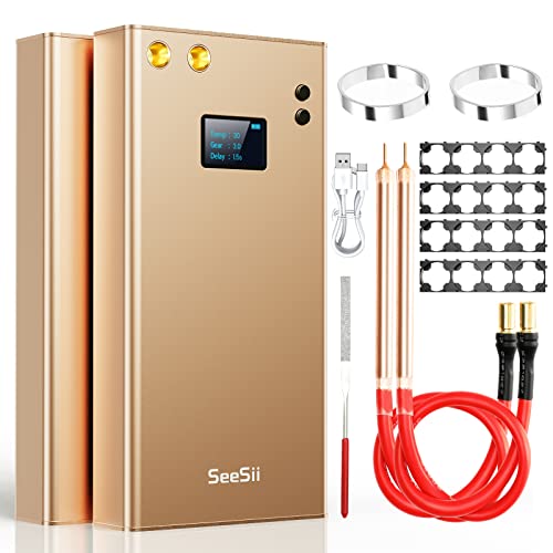 SeeSii Battery Spot Welder, 11000mA-h Spot Welding with LCD Screen Upgraded Enhanced 80 Gears Adjustable Portable Mini Spot Welder with 2x5M Nickel Sheet & 4X4 Holder For Making Battery Packs