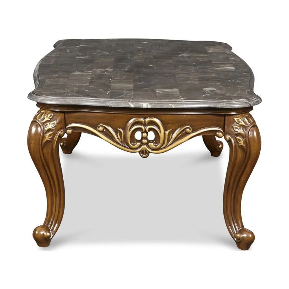 New Classic Furniture Constantine Solid Wood and Marble Cocktail Table in Brown