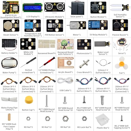 KEYESTUDIO IoT Control Smart Farm Starter Kit for Arduino ESP32,Electronics Programming Kit Compatible with Arduino Scratch Online Tutorials,DIY Sensor Kit STEM Educational Set for Adults Teens 15+