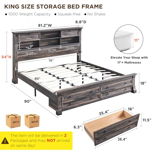 Farmhouse King Size Bed Frame with 54