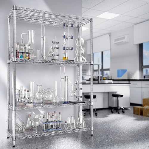 IZEUK 1400 LBS Garage Chrome Shelving Wide Storage Shelves 4 Tier Adjustable Heavy Duty Metal Wire Rack Standing Shelf Unit for Kitchen Office College Dorm Garage Warehouse 15.8