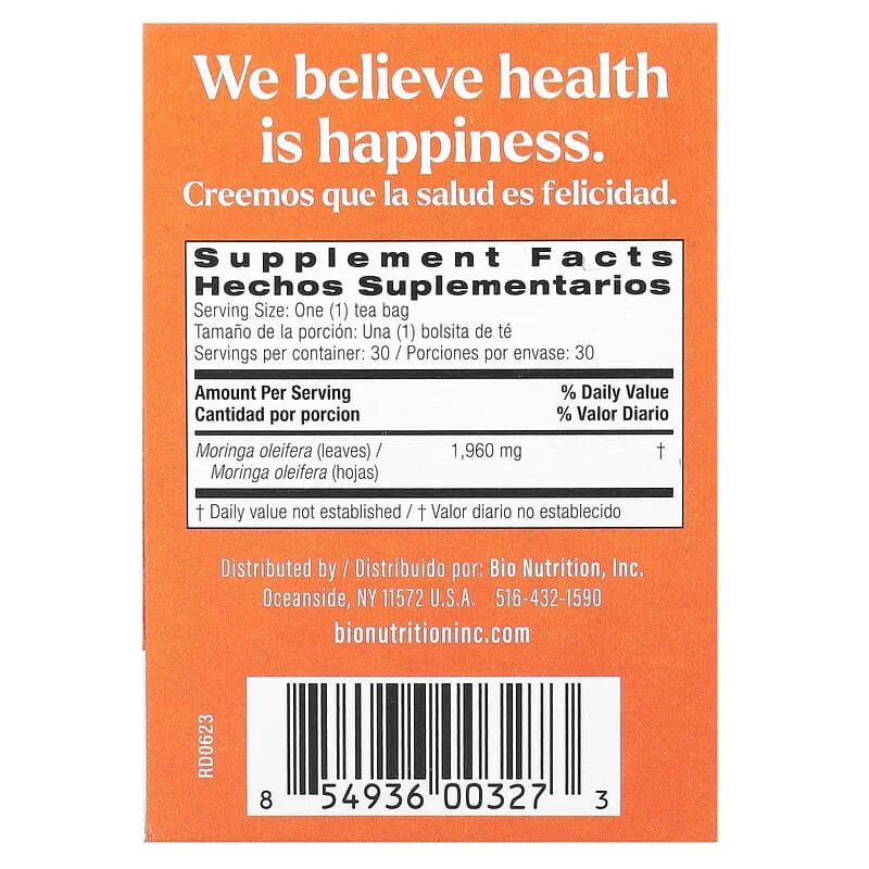 Bio Nutrition, Moringa Tea, 30 Tea Bags, 2.1 oz Pack of 2