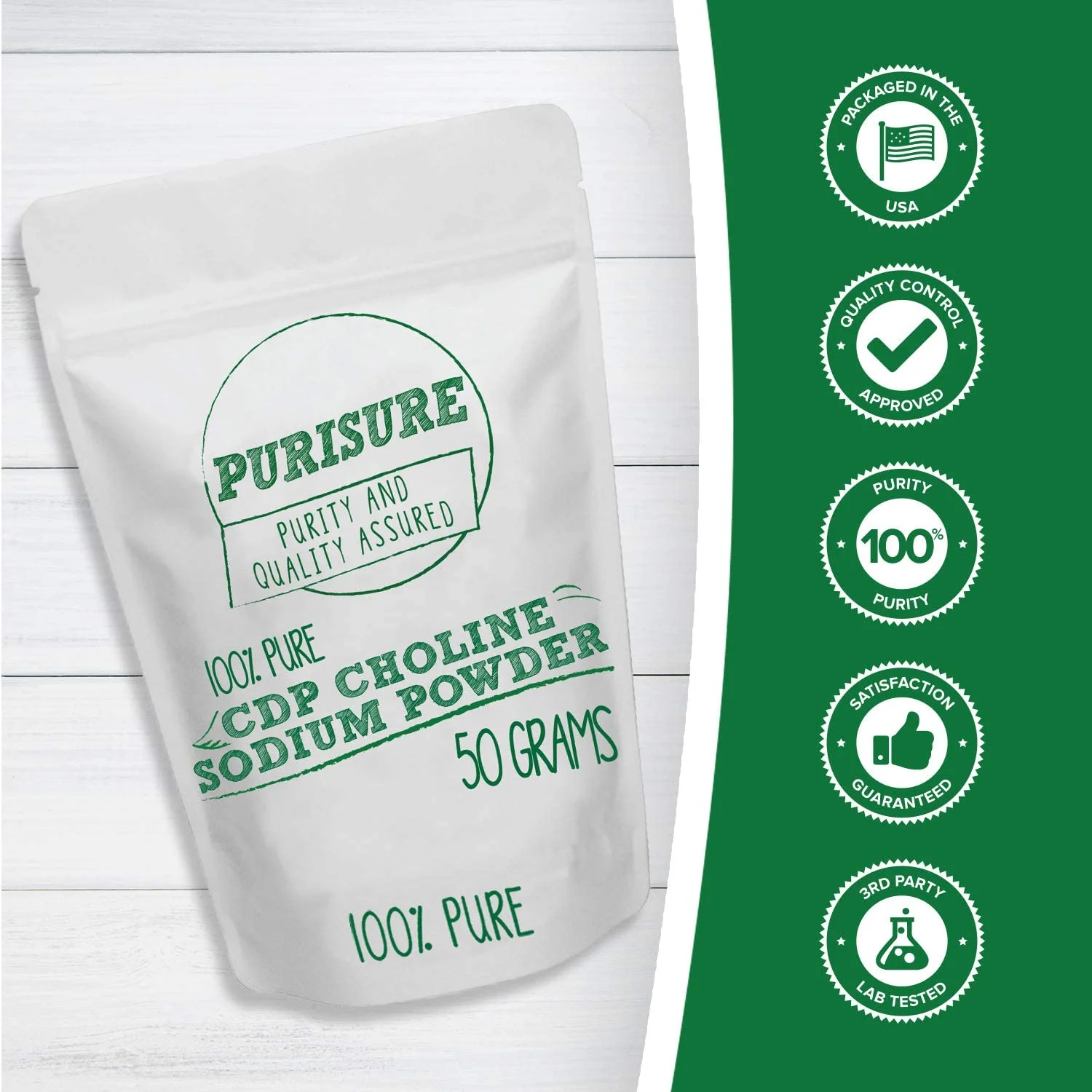 Purisure CDP Choline Powder, 50g, Brain Supplement, Reduces Mental Fatigue, 200 Uses