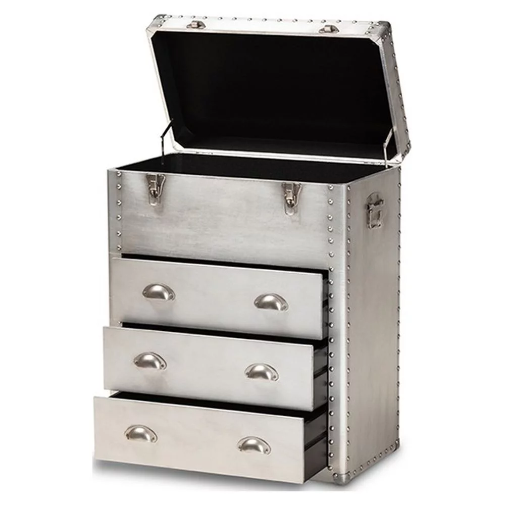 Baxton Studio Serge French Industrial Silver Metal 3-Drawer Accent Storage Chest