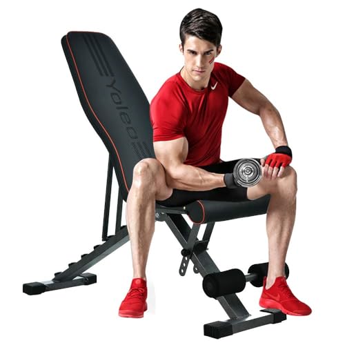 YOLEO Adjustable Weight Bench, Foldable Full Body Workout Benches Strength Training Folding Bench 330 lbs Weights Capacity, Decline/Incline/Flat, Exercise Equipment, Fitness Bench for Home Gym Machine