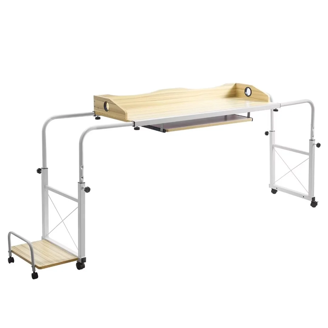 Oukaning Overbed Table Laptop Computer Cart with Wheels Rolling Desk Height Adjustable Home Office Desks