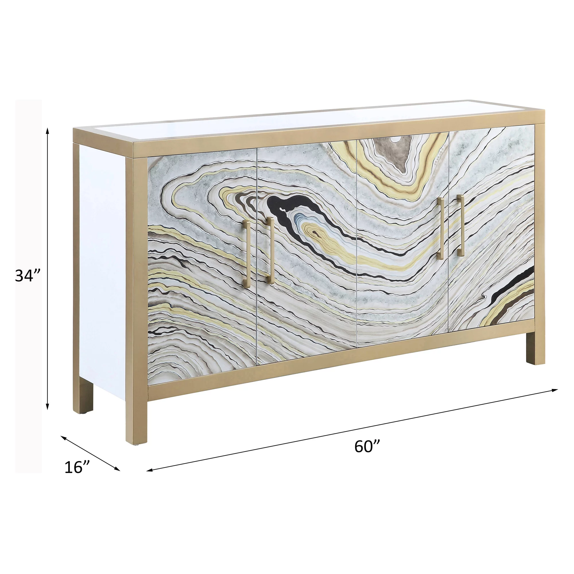 ACME Olisa Rectangular Console Table in Stone Grain, White and Gold
