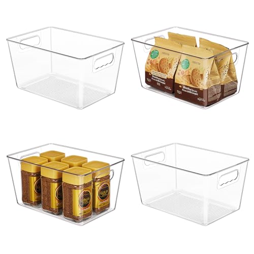 YIHONG 6 Pack Clear Pantry Organizer Bins, Plastic Containers with Handle for Kitchen,Freezer,Cabinet,Closet,Bathroom Under Sink Storage