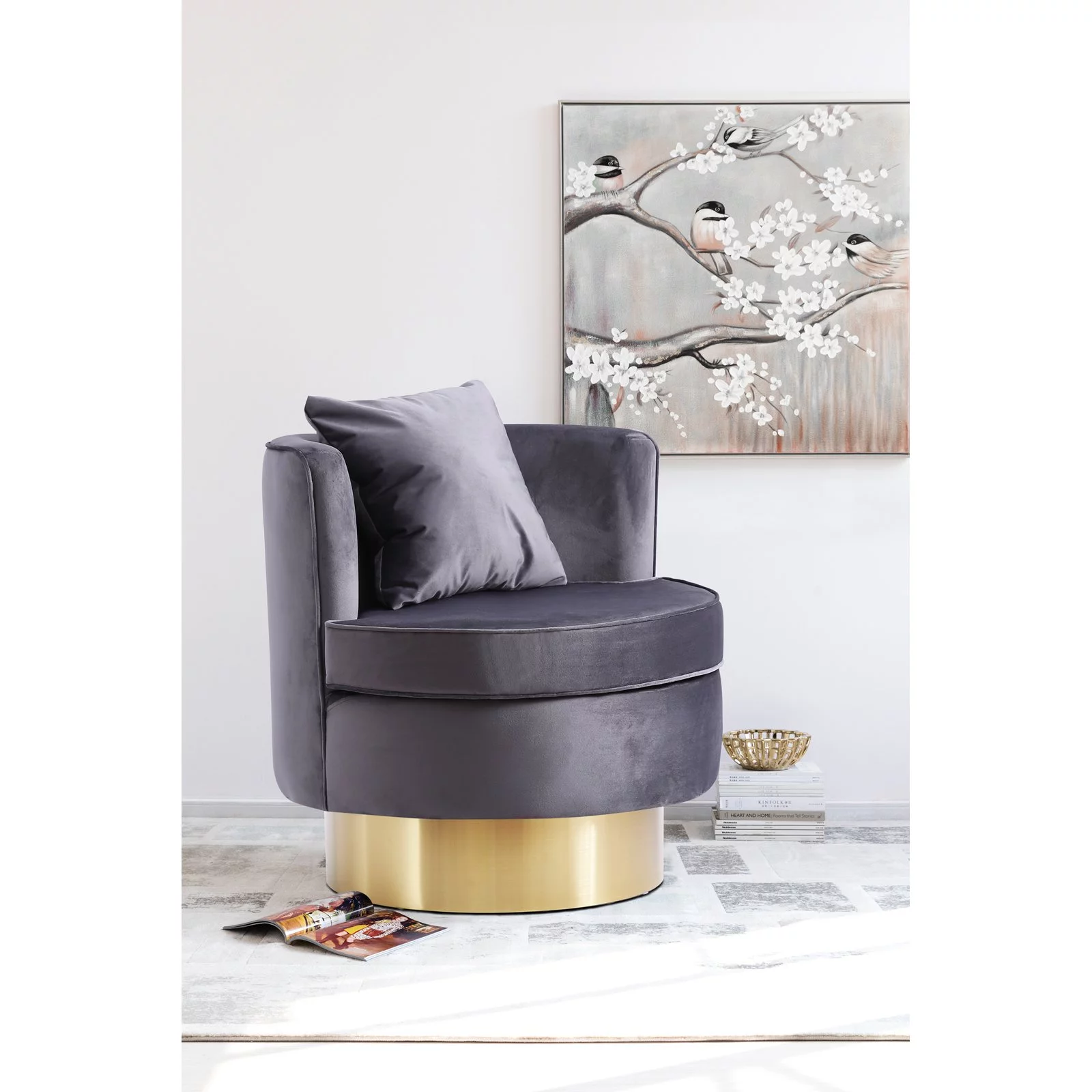 Meridian Furniture Kendra Cognac Velvet Swivel Accent Chair