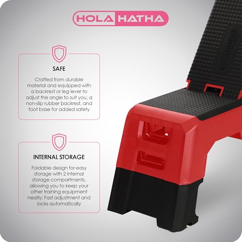 HolaHatha Adjustable Multi-Functional Exercise Bench 440 Pound Capacity Foldable Incline Deck, 8.5 to 14.5 Inch Height, Compact Design,