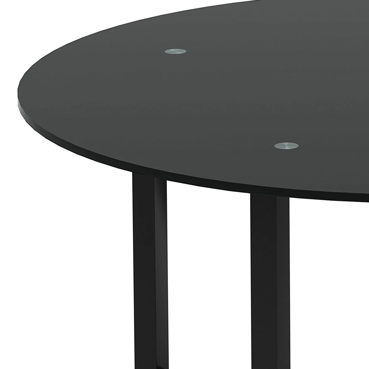 Concise Design Round Coffee Table with Glass Table Top and Metal Base, Black