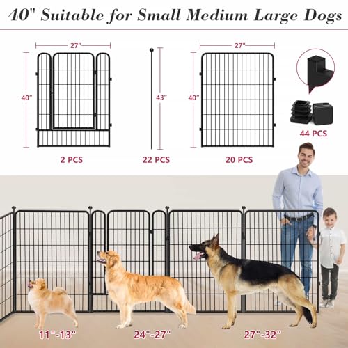 Dog Playpen 40 inch 8 Panels Dog Fence Outdoor for Yard Indoor Dog Pen for Large/Medium/Small Dogs, Heavy Duty Metal Puppy Playpen with Door Portable Pet Fence for RV Camping Yard