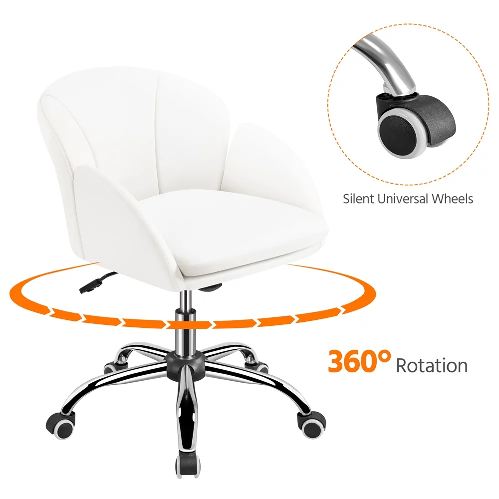 Yaheetech Swivel Rolling Desk Chair Makeup Vanity Chair with Armrests, White