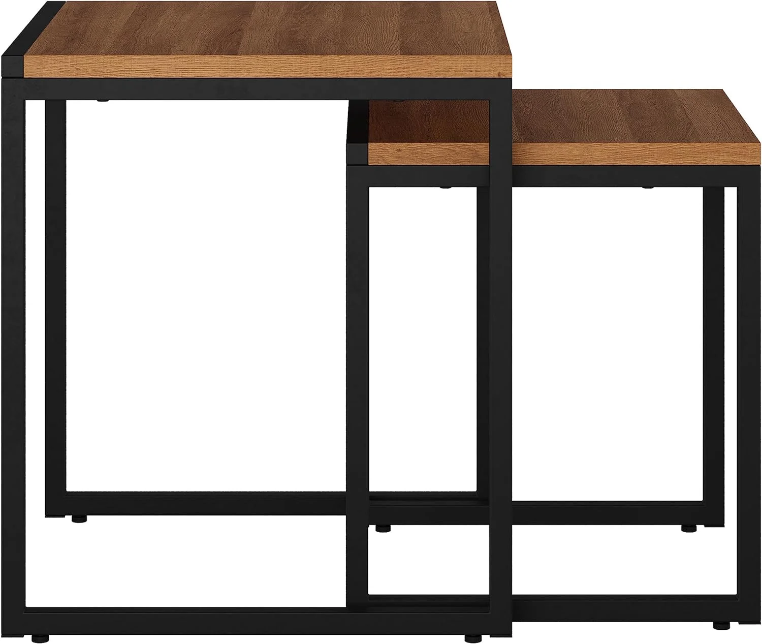 Fort Worth Square Metal Nesting Side Tables In Brown Wood Grain/Black