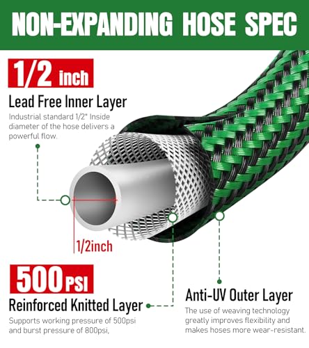 NON-EXPANDABLE Garden Hose 25 ft, Heavy Duty Flexible Water Hose, Kink Resistant Lightweight Hybrid Hose with Durable Fabric Skin, Leakproof Hose Male to Female Fittings