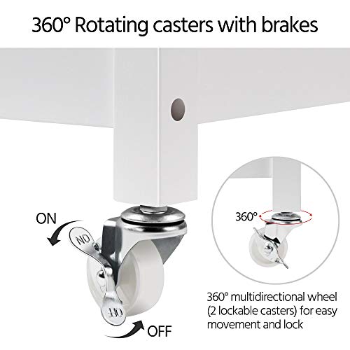 Yaheetech Kitchen Island Cart on Wheels with Bamboo Tabletop, 3-Tier Rolling Kitchen Island Microwave Cart with Drawer, Detachable Towel, 3 Hooks, 17