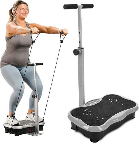 Lifepro TrimLite Vibration Plate Exercise Machine with Handlebars – Whole Body Vibration Machine, Ideal Lymphatic Drainage Massager – 99 Speed Levels, Bluetooth Speaker, Resistance Bands & Remote