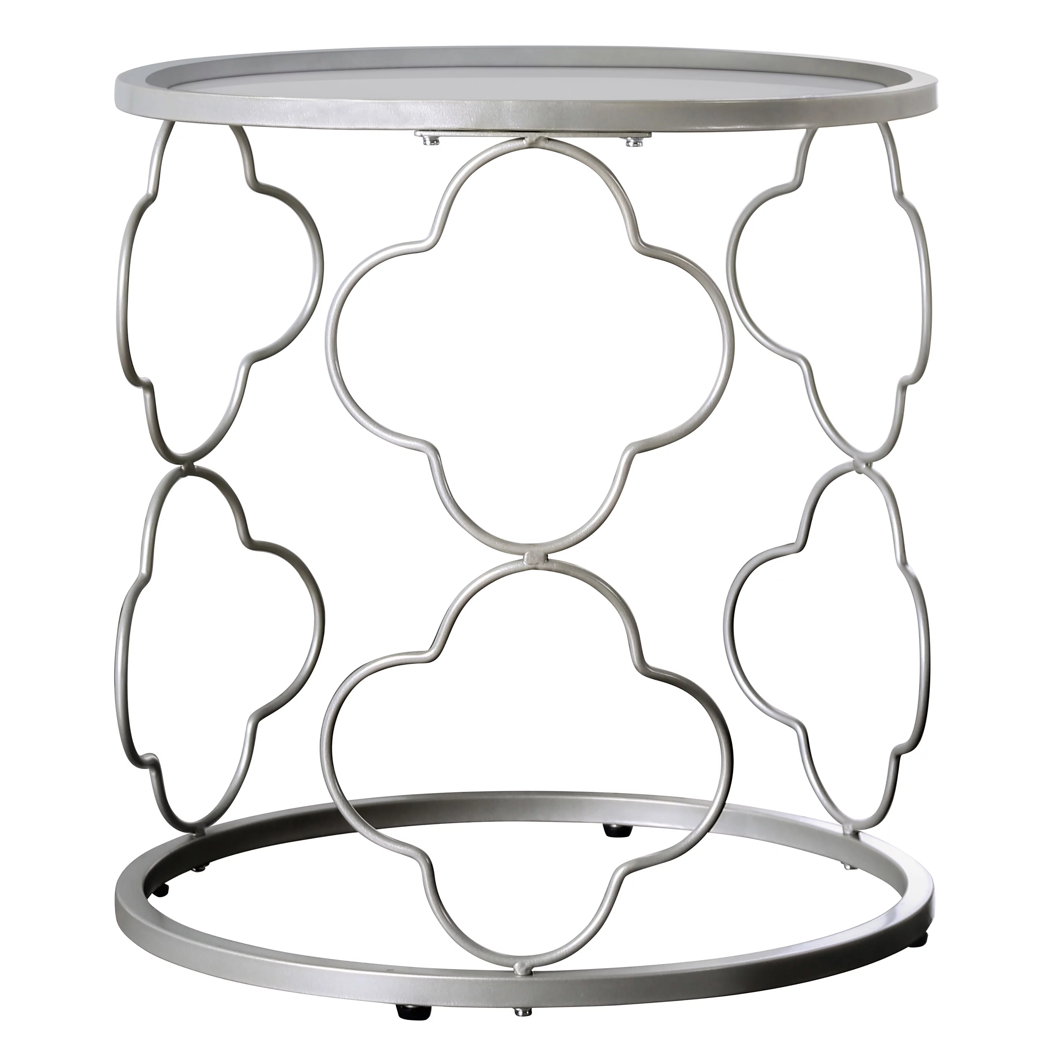 Furniture of America Nelli Glass Top End Table, Champagne