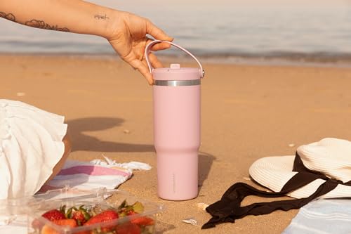 Hydrapeak Nomad 24 oz Tumbler with Handle and Straw Lid, Leakproof, Double Insulated, 24oz Cup Stainless Steel (Blush)