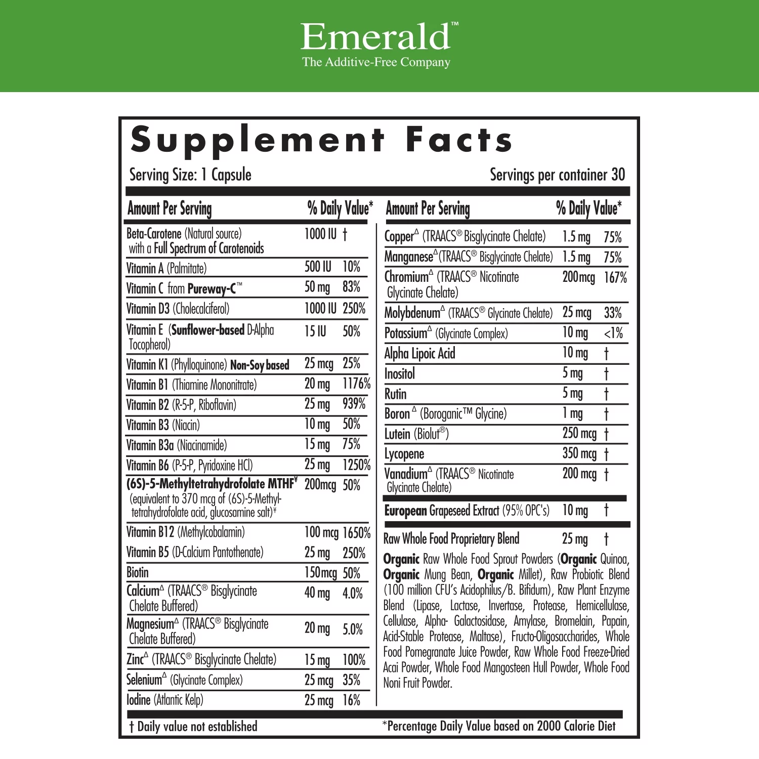 Emerald Labs Men's 1-Daily Multi - Multivitamin with Methylated Folate, Extra Zinc and Lycopene to Support Healthy Prostate, Energy Levels, Bone Strength - 30 Vegetable Capsules