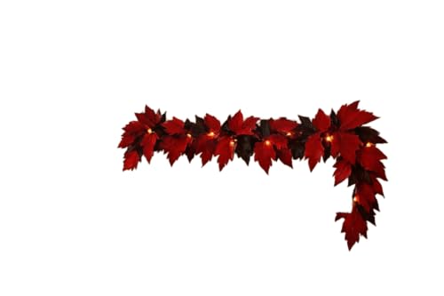 Halloween Lighted Fall Leaves Garland with Steady & Twinkling LED Lights – Autumn Mantel Scarf, Mixed Color Leaf Swag for Fireplace, Staircase, and Halloween Party Decor (10 Feet)