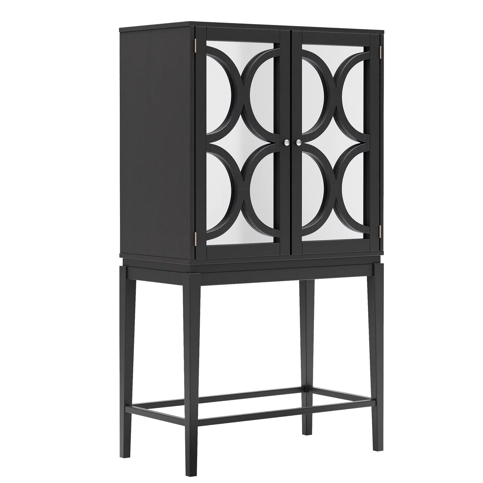 Docooler Cabinet Solid Rubber Wood Rack Double Mirror Door Bar Cabinet Kitchen Organizer with Glass Holder Sideboard for Dining Room