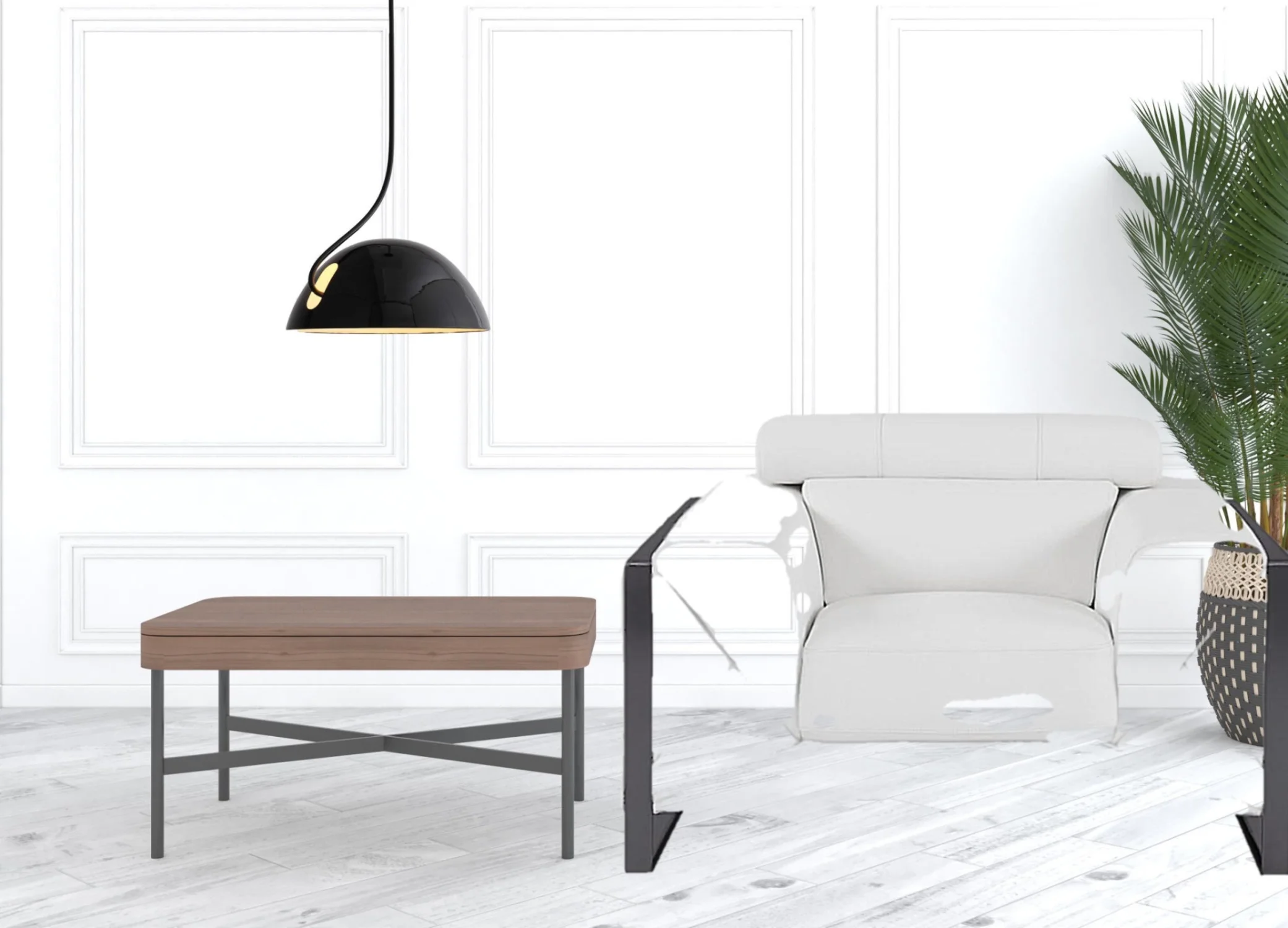 HomeRoots 476502 Mod Winter White Leather & Chrome Deco Accent Chair