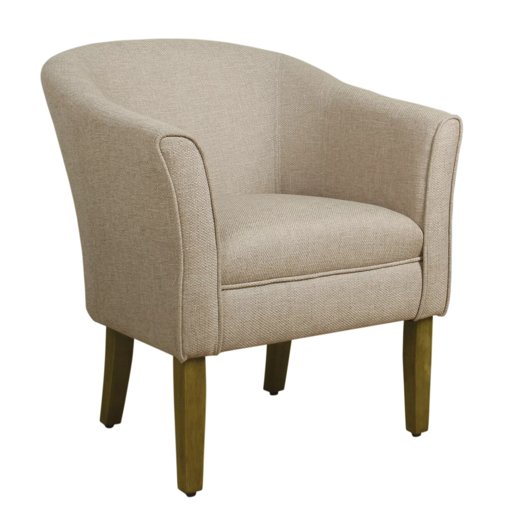 Fabric Upholstered Wooden Accent Chair with Barrel Style Back, Cream and Brown