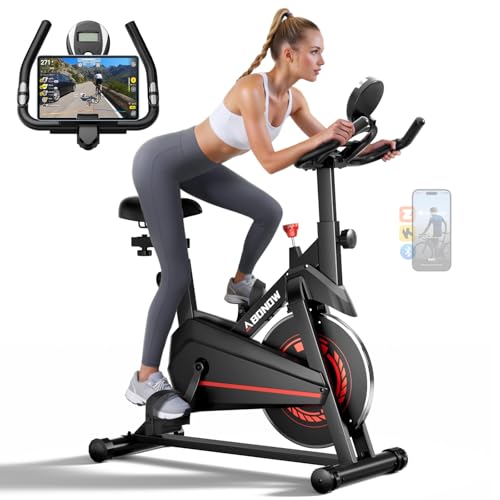 Exercise Bike, Low Noise Stationary Bikes for Home, Adjustable Brake Pad Indoor Cycling Bike, 300lbs Capacity Compact Workout Bike with Tablet Mount & Comfortable Padded Seat