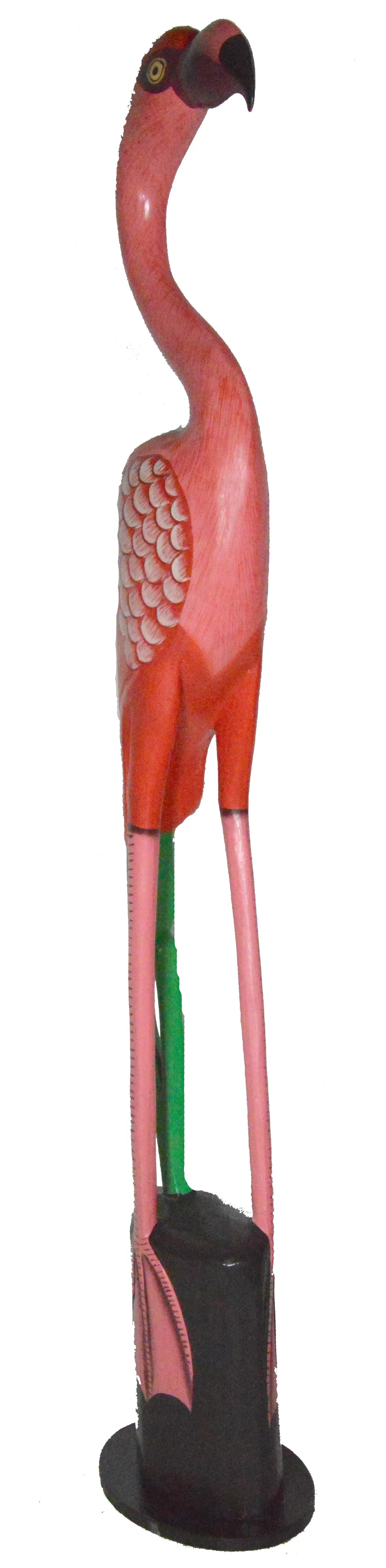 3FT Hand Carved Beautiful Wood Pink Flamingo Bird Sculpture Tropical Home Decor