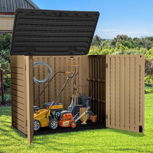GOOBED Horizontal Shed with Padlock Latch, Outdoor Storage Shed for Backyard and Garden, 35 Cu Ft Small Storage, Waterproof, Easy Assembly, Light Gray