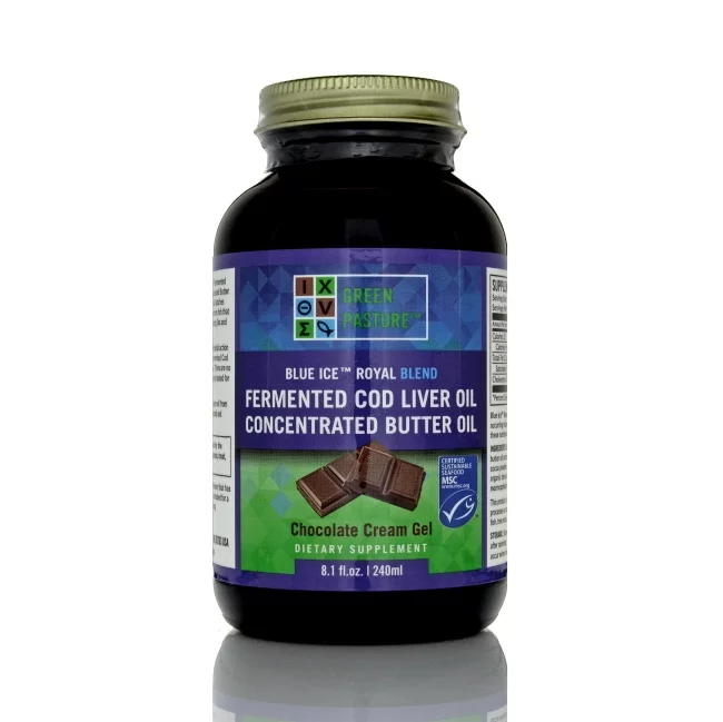 Green Pasture Fermented Cod Liver Oil and Concentrated Butter Oil Gel, 6.4 oz/188mL - Chocolate Cream