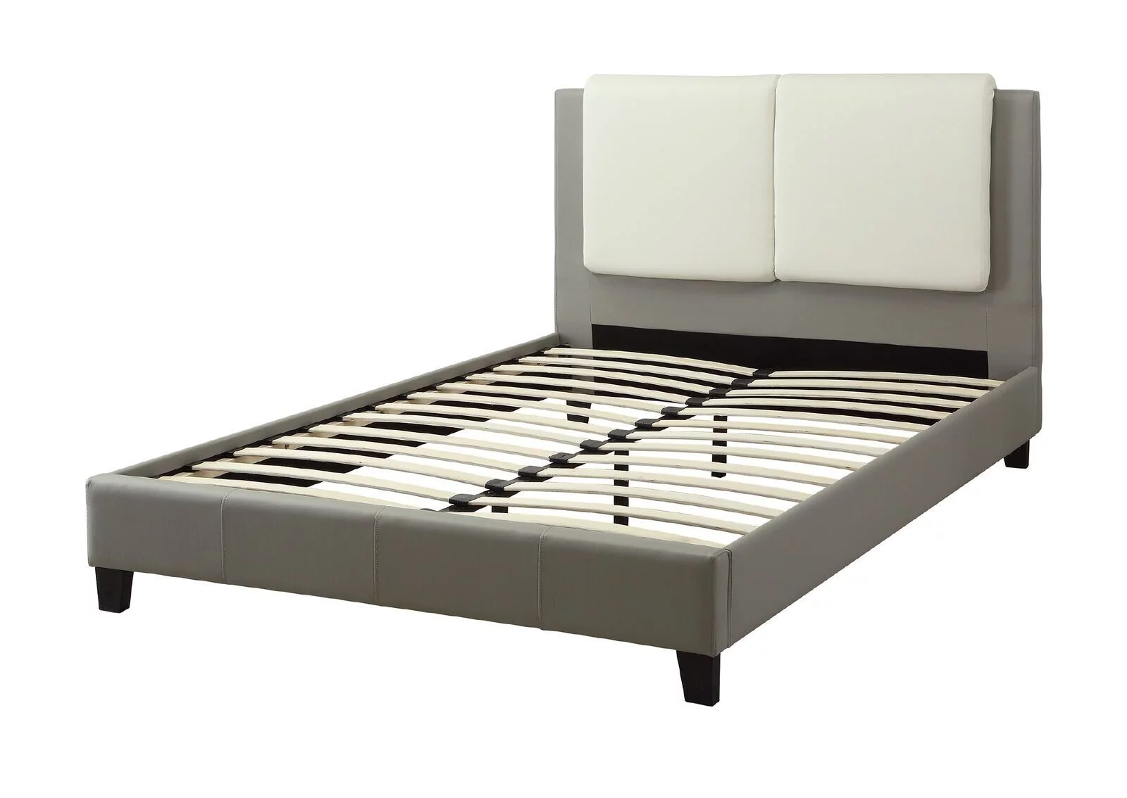 Modern Bedroom Furniture 3pc Queen Size Bed Set White 2x Nightstands Faux Leather Upholstered Bed