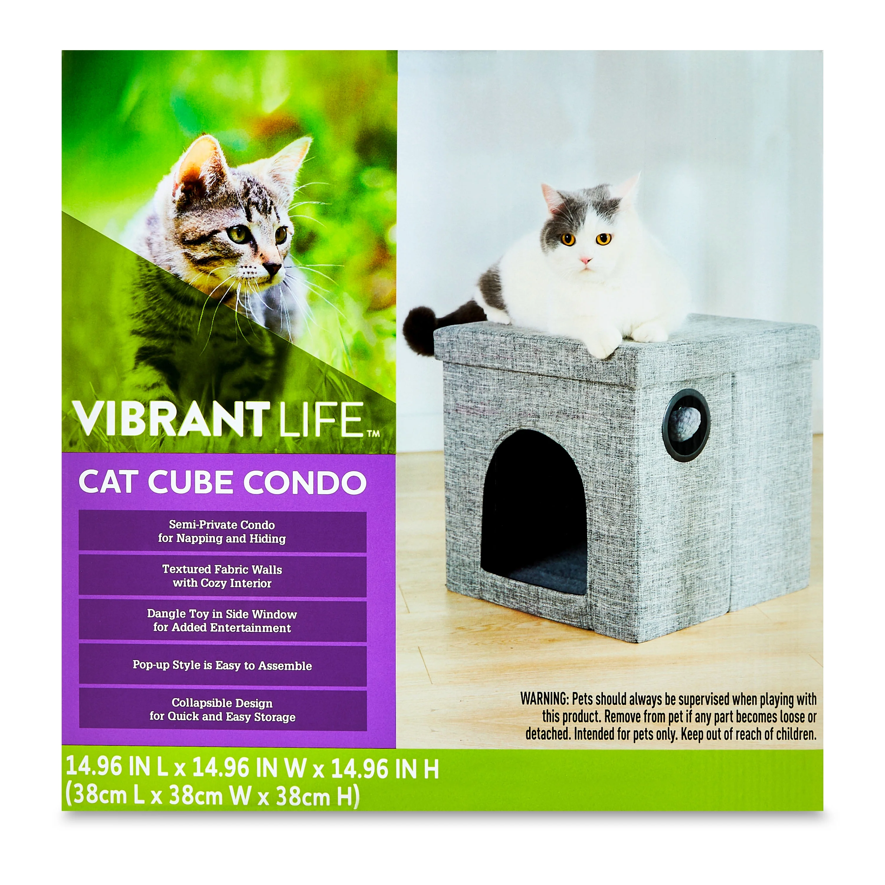 Vibrant Life Small Cat Cube Condo, Gray, 15