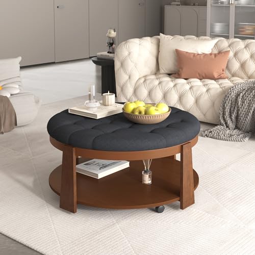 Modern 2 Piece Nesting Rattan Wood+ MDF Coffee Table Set in Natural