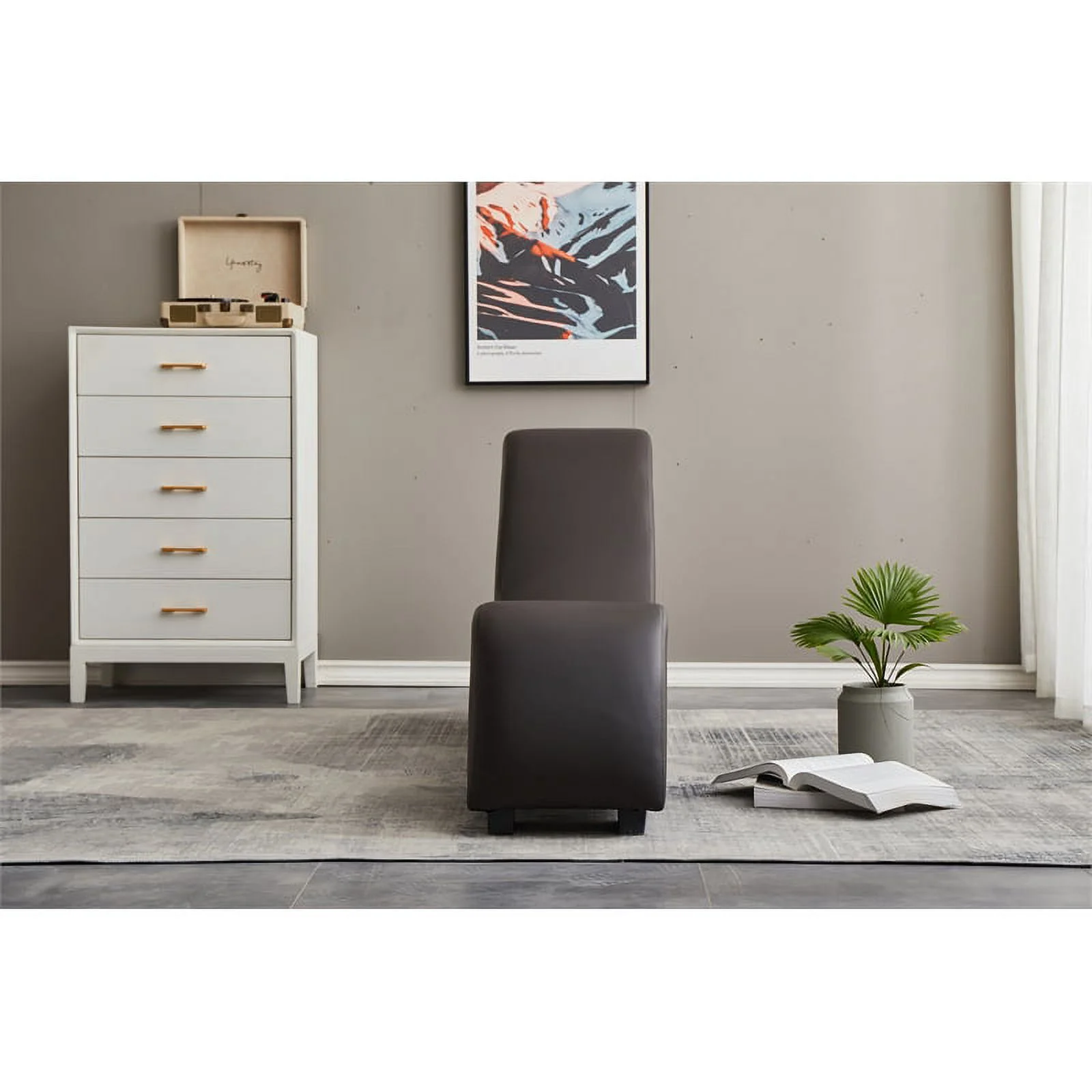 Bowery Hill Modern Faux Leather Yoga Relaxing Chaise in Brown