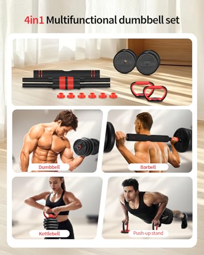 Adjustable Dumbbells,20/30/40/60/80lbs Free Weight Set with Connector, 4 in1 Dumbbells Set Used as Barbell/Kettlebells/Push up Stand, Fitness Workout Equipment for Home Gym for Youth,Women/Men