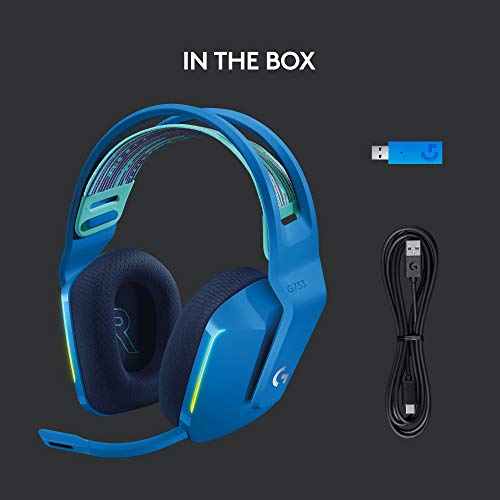 Logitech G733 Lightspeed Wireless Gaming Headset, Suspension Headband, Lightsync RGB, Blue VO!CE Mic, PRO-G Audio – Black, Gaming Headset Wireless, PC, PS5, PS4, Switch Compatible