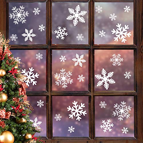 LUDILO 240Pcs Christmas Window Clings Glitter Snowflakes Window Decals Static Window Stickers for Christmas Decorations Windows Décor Ornaments Xmas Party Supplies Thanksgiving Party Décor