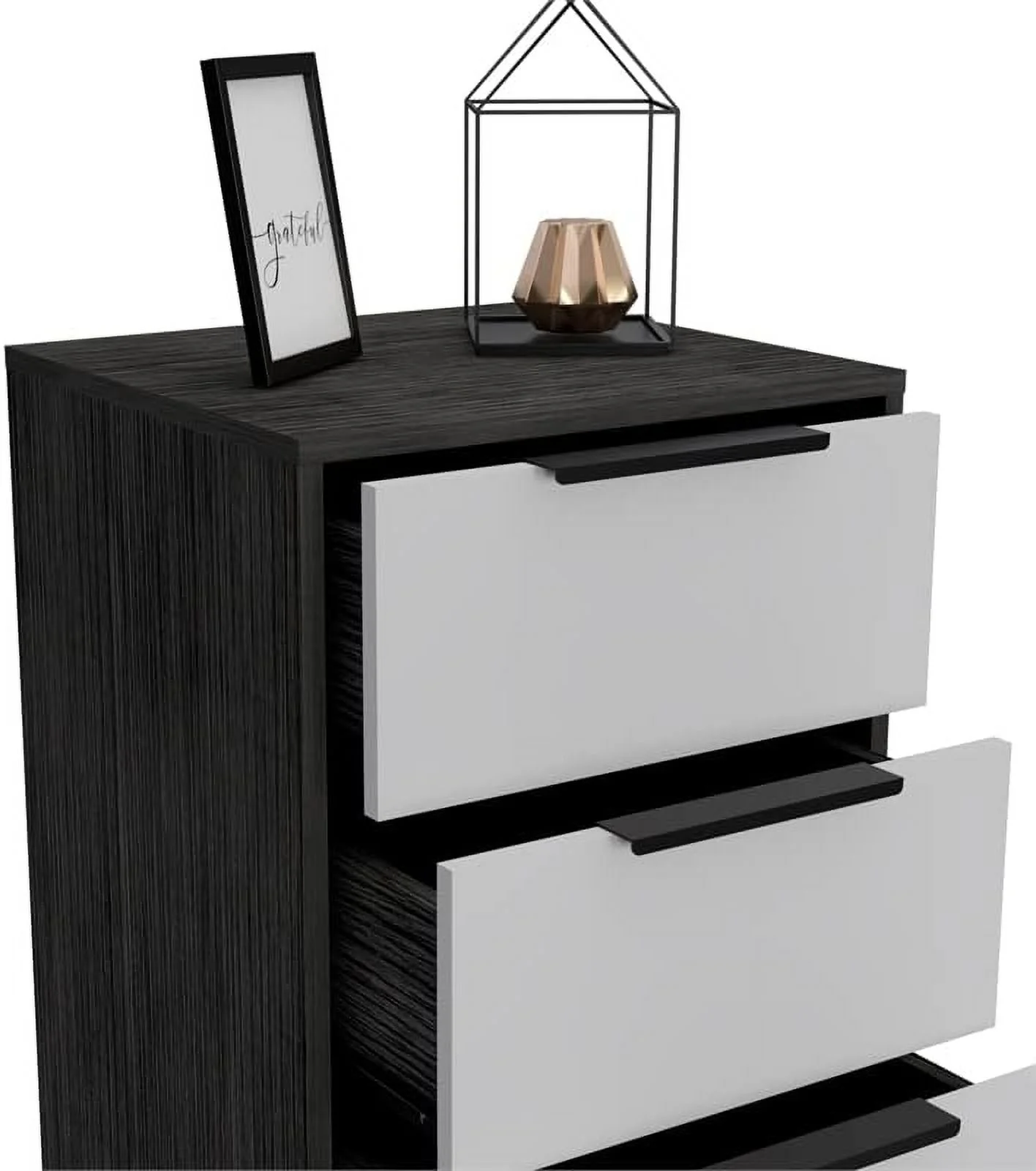 KHBIULIFE Modern 5-Drawer Engineered Wood Dresser in Smoky Oak/White