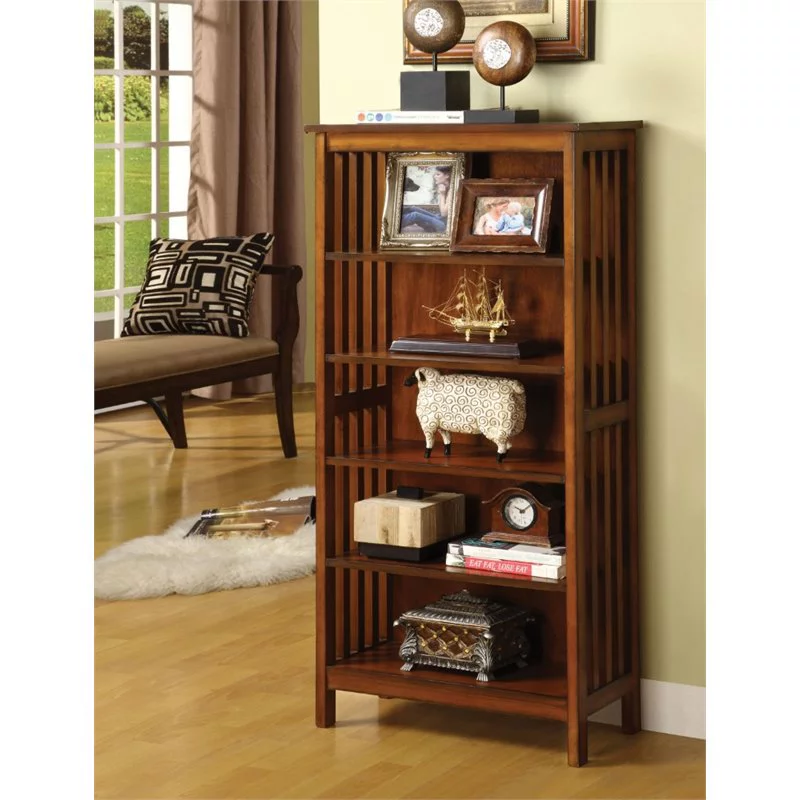 Furniture of America Davis Wood 5-Shelf Bookcase in Antique Oak