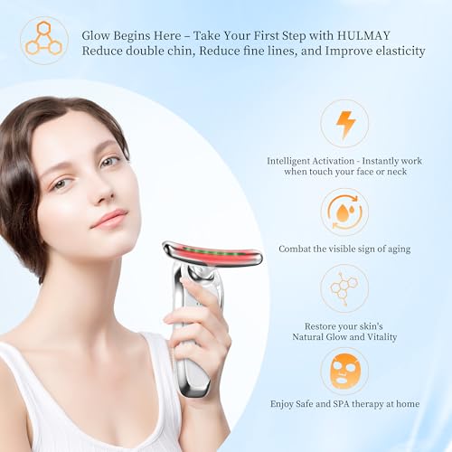 7-in-1 LED Facial & Neck Massager Tool, Red Light Therapy for Face, Reduce Fine Lines & Double Chin, Neck Tightening, True Beauty Glow Facial Massager - at Home Skin Care Sculpting Tool